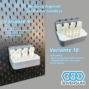May include: Two gray plastic tool organizers for Brother ScanNCut machines. One is mounted on a perforated metal board. The other is shown separately. The text on the image says "Variante 9" and "Variante 10".