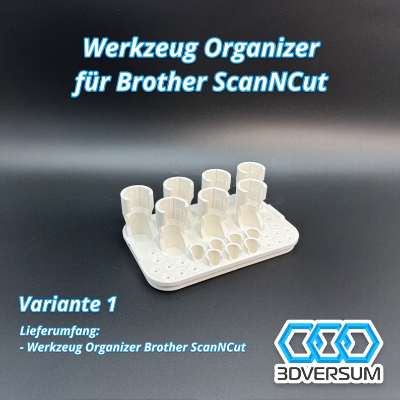 May include: A white plastic tool organizer for Brother ScanNCut machines. The organizer has multiple cylindrical and rectangular slots of varying sizes. The text "Werkzeug Organizer f&uuml;r Brother ScanNCut" is visible in the image.