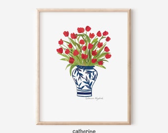 Tulip Bouquet Paper Collage Art Print, Floral Still Life
