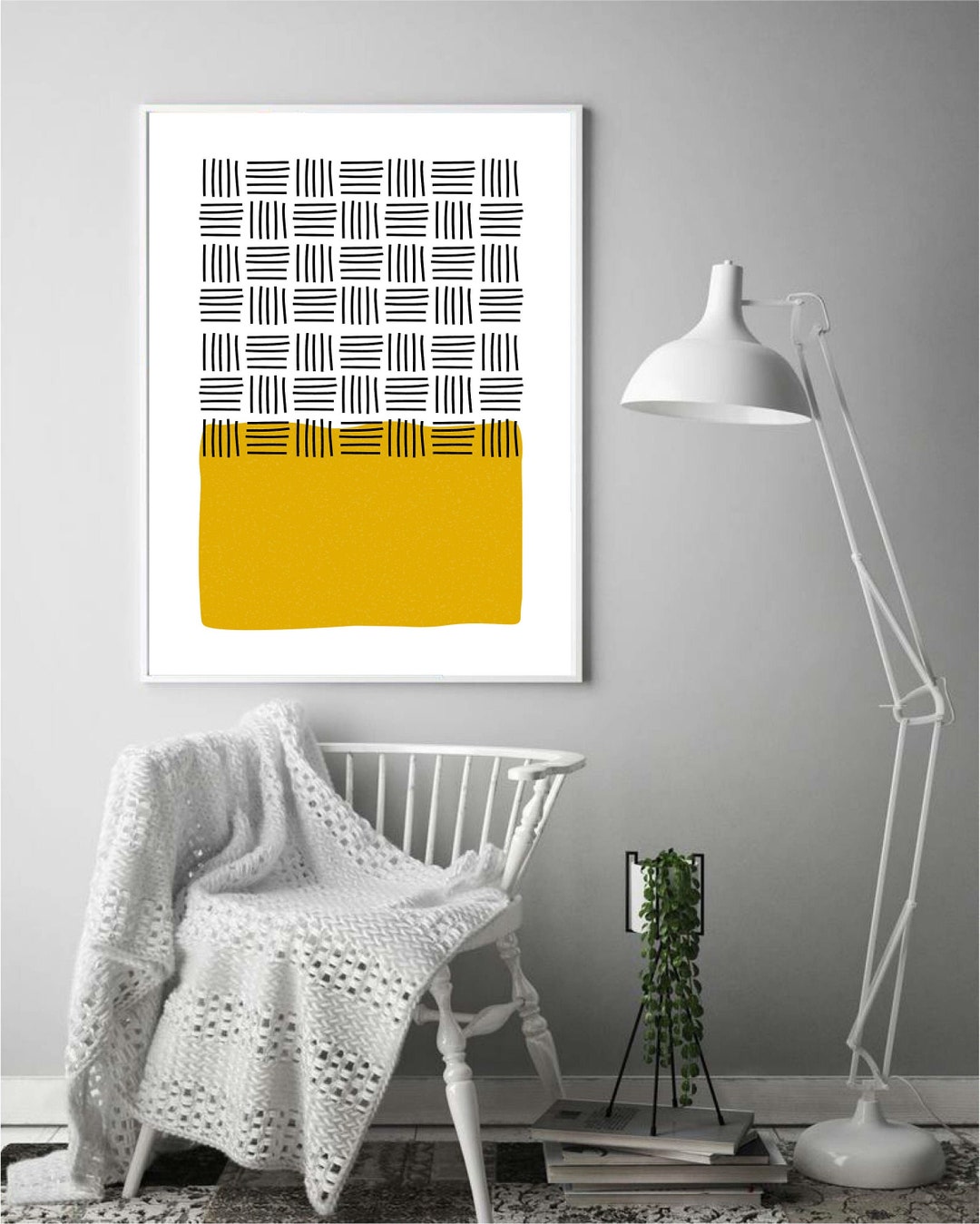Black, White and Mustard Yellow Modern Abstract Print/ Minimalist