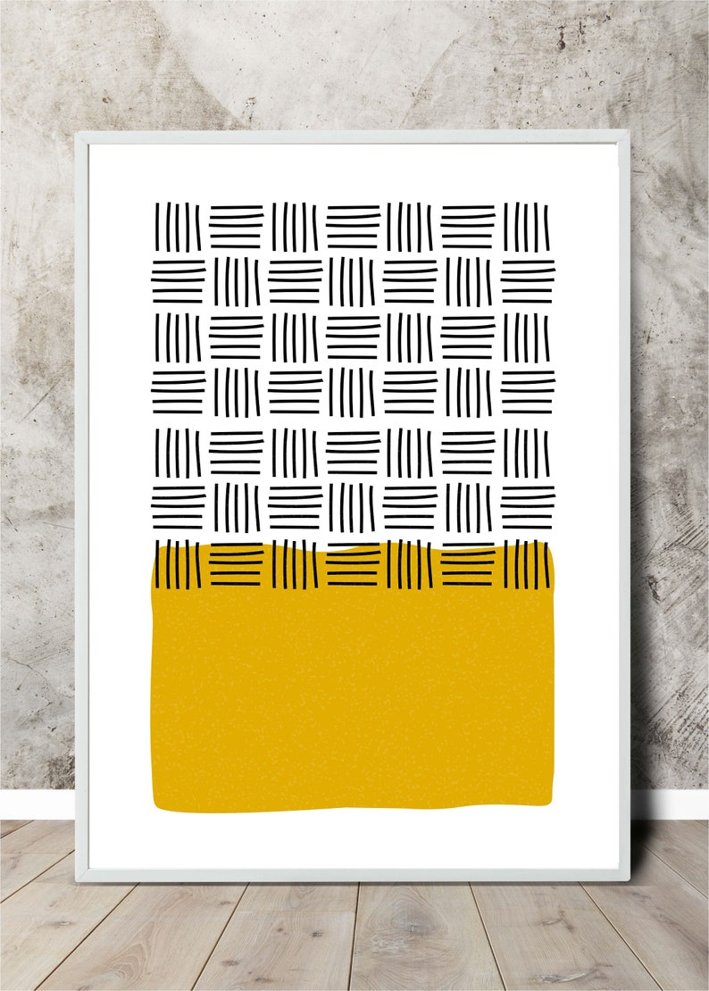 Black, White and Mustard Yellow Modern Abstract Print/ Minimalist