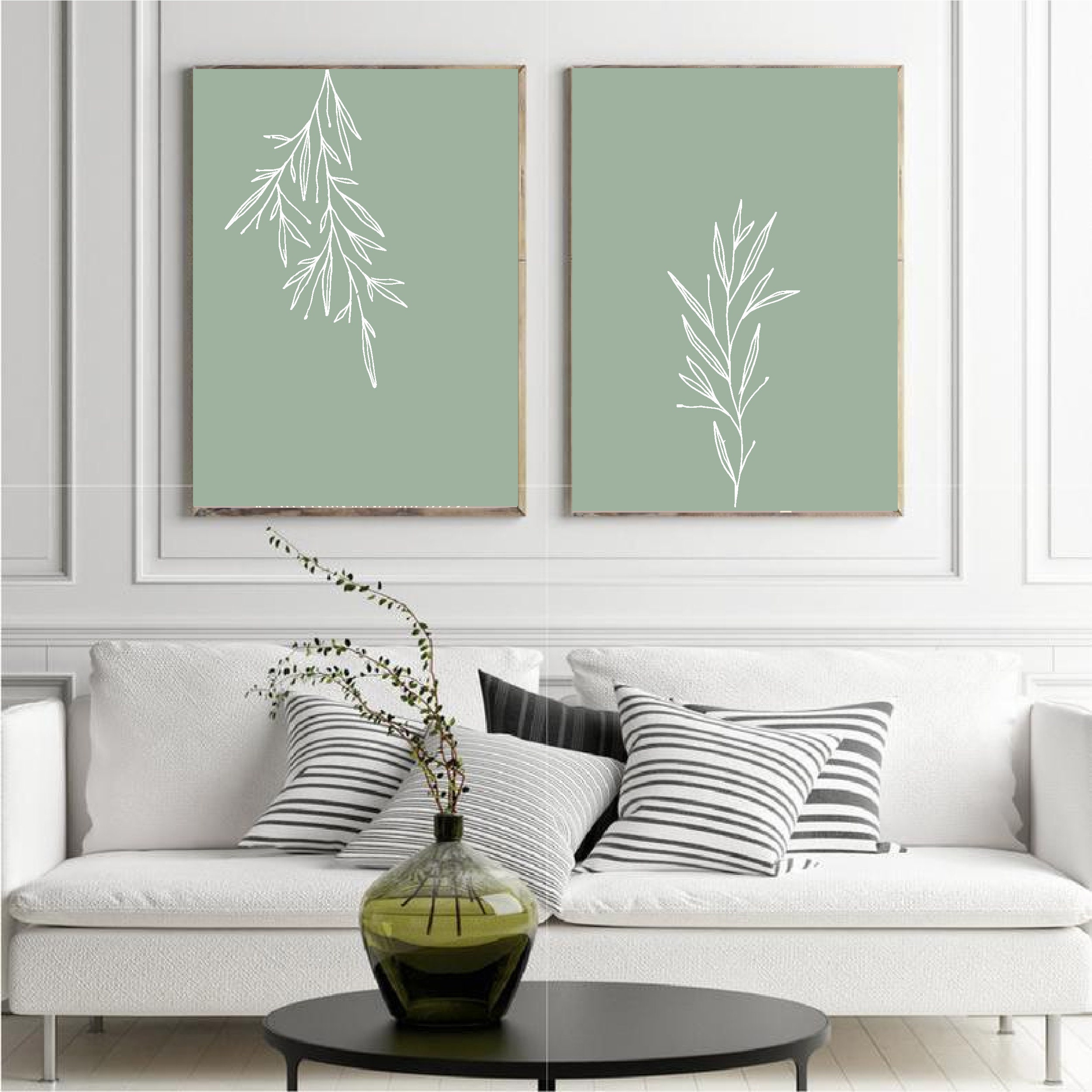 Sage Green Prints, Set of 2 Wall Art Prints, Green Wall Art, Botanical