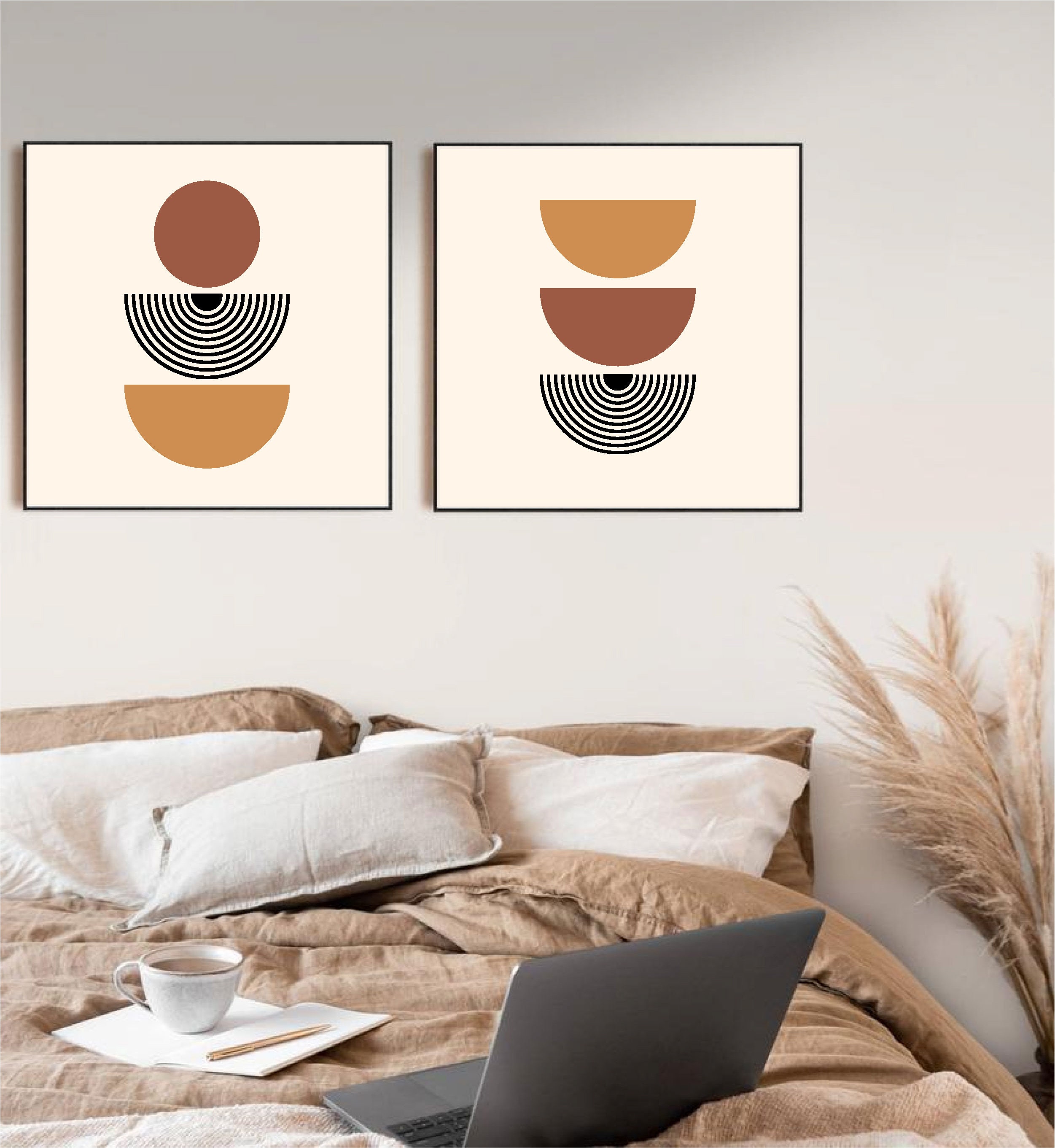 Set of three square prints Geometric Wall Art Semicircle | Etsy