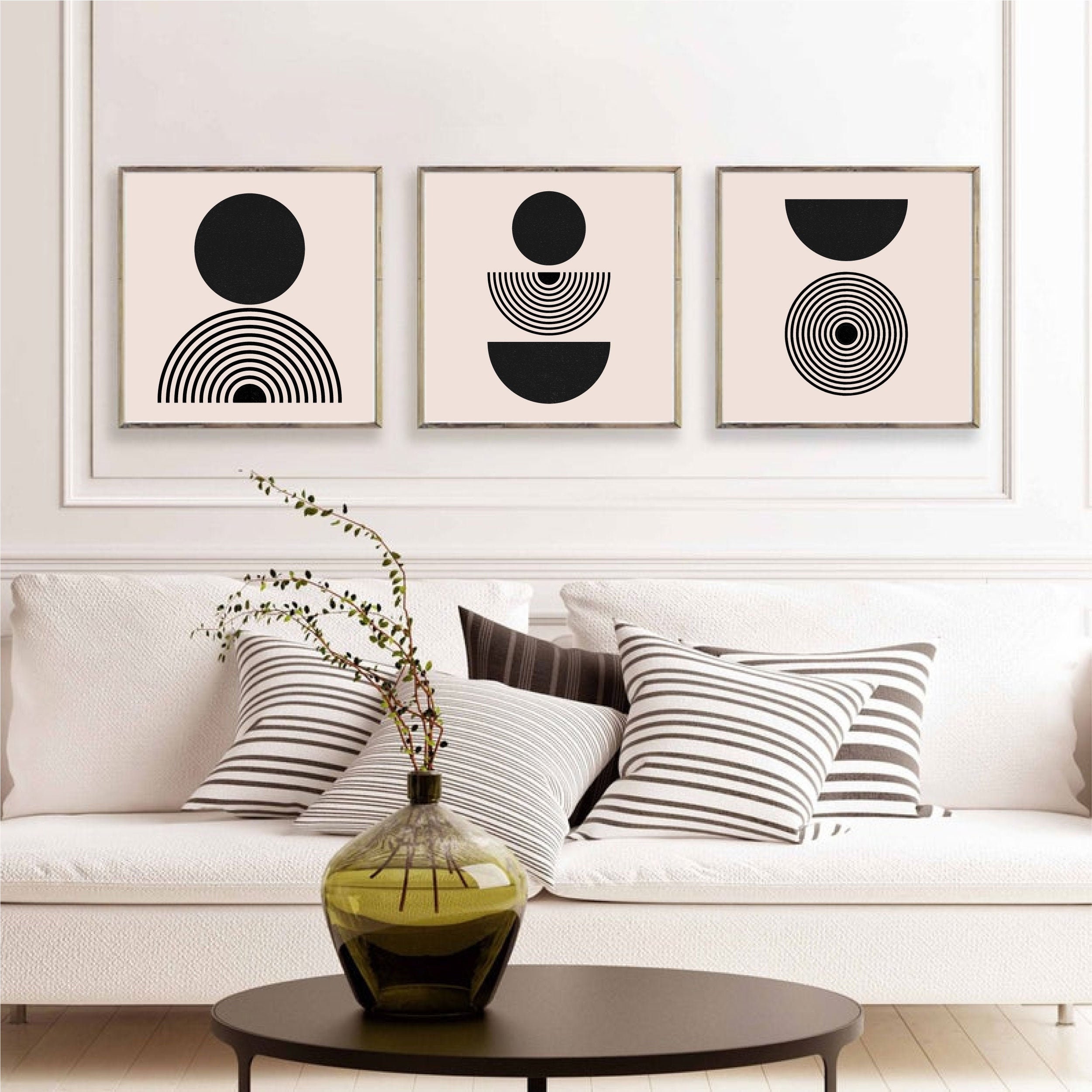 Set of Three Square Neutral Prints/geometric Wall Art/ Semicircle