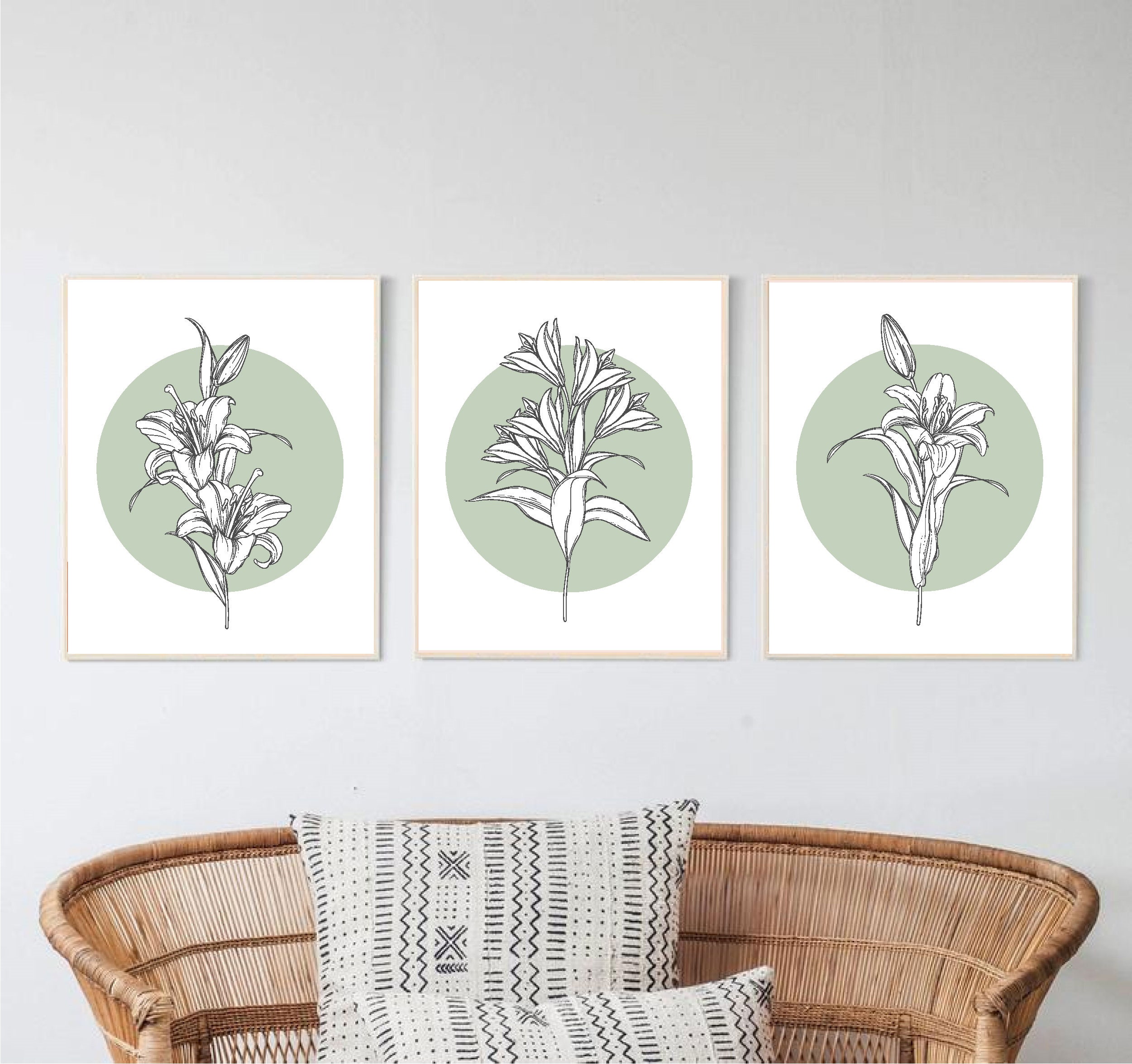 Set of Three Wall Art Prints, Sage Green Wall Art Print, Neutral Wall