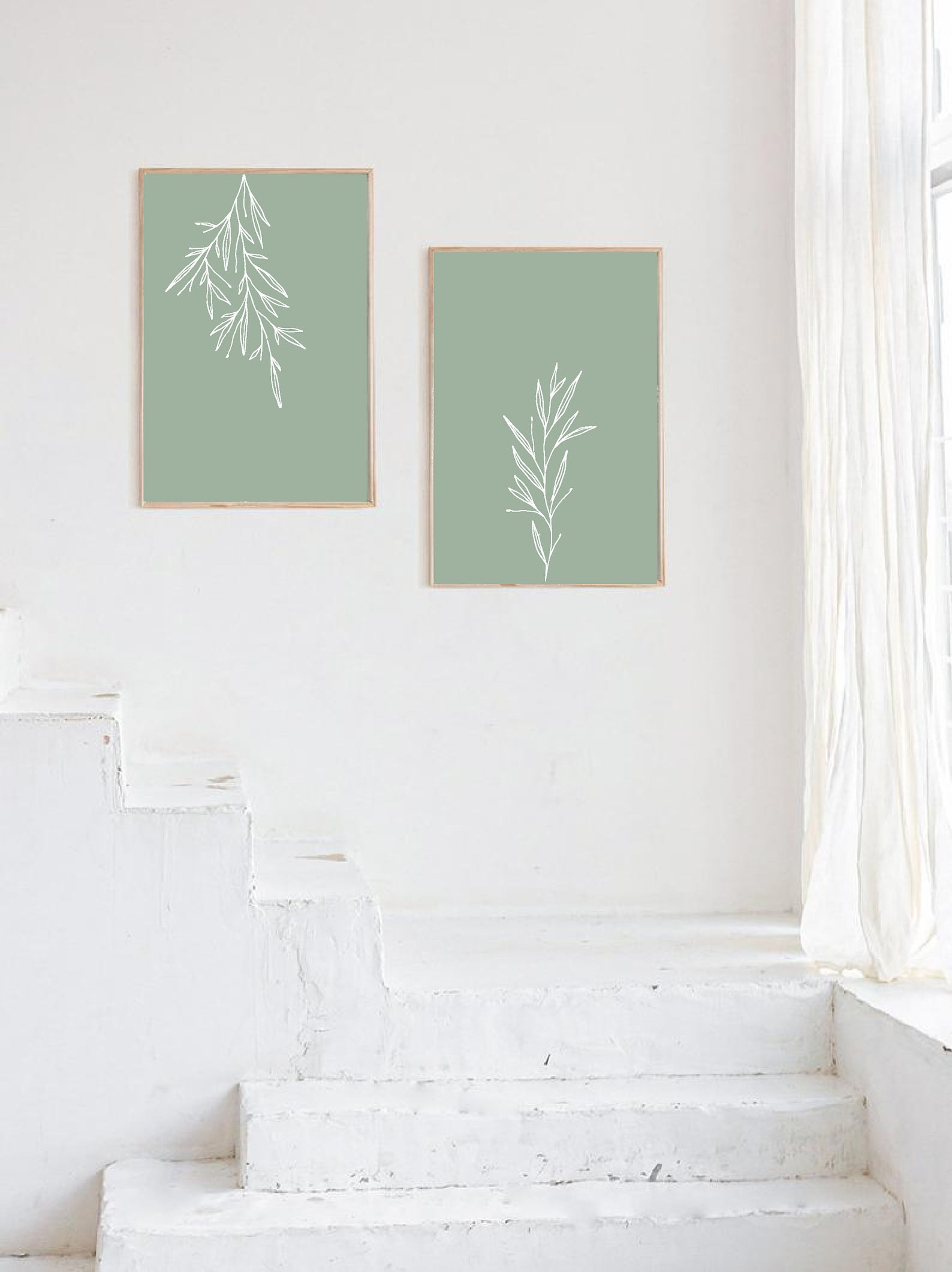 Sage Green Prints, Set of 2 Wall Art Prints, Green Wall Art, Botanical