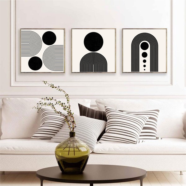 Set of three square prints/ Geometric Wall Art/ Semicircle Shapes/ Digital Art/ Abstract Neutral Art/ Best Selling Minimalist Printable