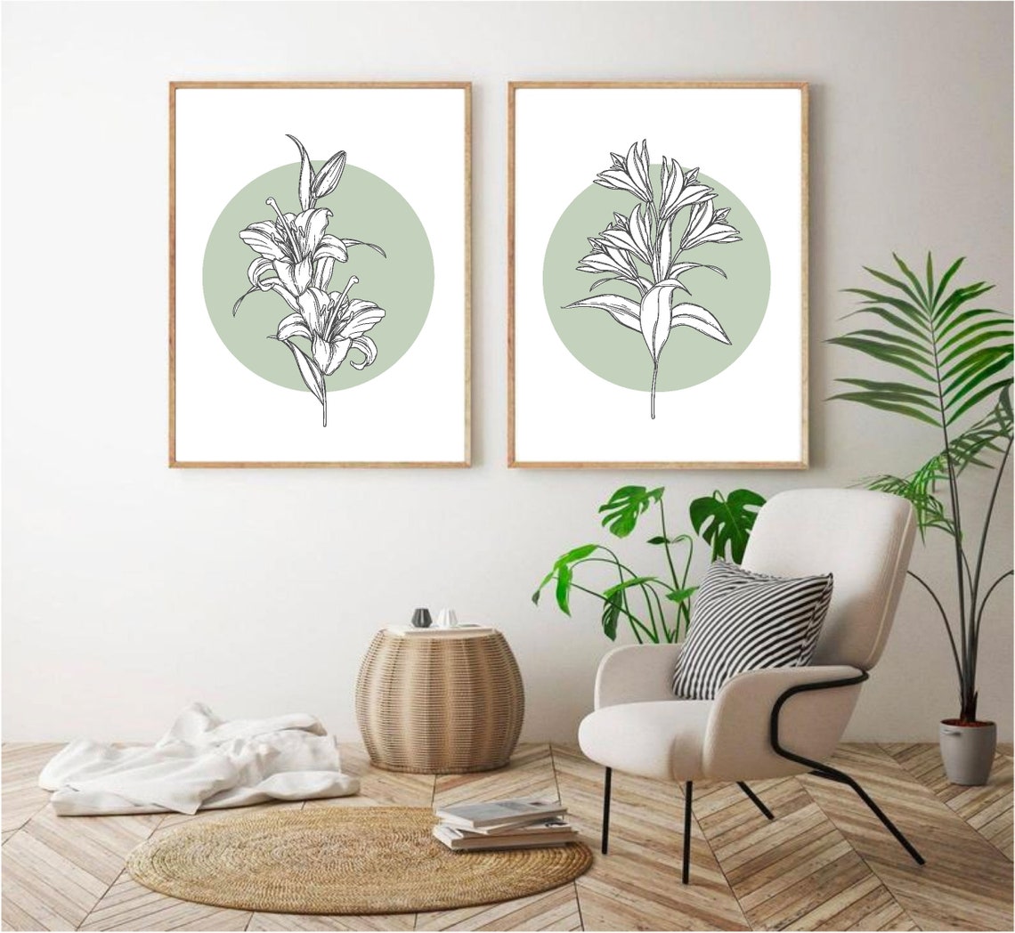 Set of Three Wall Art Prints Sage Green Wall Art Print Etsy UK