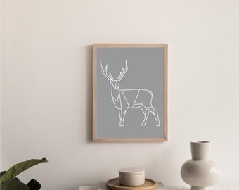 Print Deer Line Drawing Art Poster, Woodland Line Illustration, Scandinavian Minimalist Black and White Forest Animal, Nordic Art Print