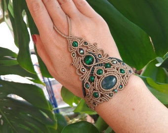 Makramee Armband mit Moosachat, Boho Armband, Mikromakramee Armband