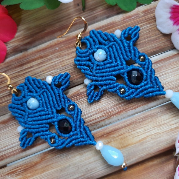 Boucles d'oreilles en macramé, boucles d'oreilles hibou, boucles d'oreilles en micromacramé, boucles d'oreilles faites main, boucles d'oreilles bohèmes