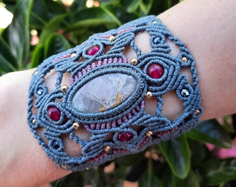 Macrame Bracelet With Lace Agate and Calchedony, Macrame Bracelet , Boho  Bracelet, Artisan Jewelry
