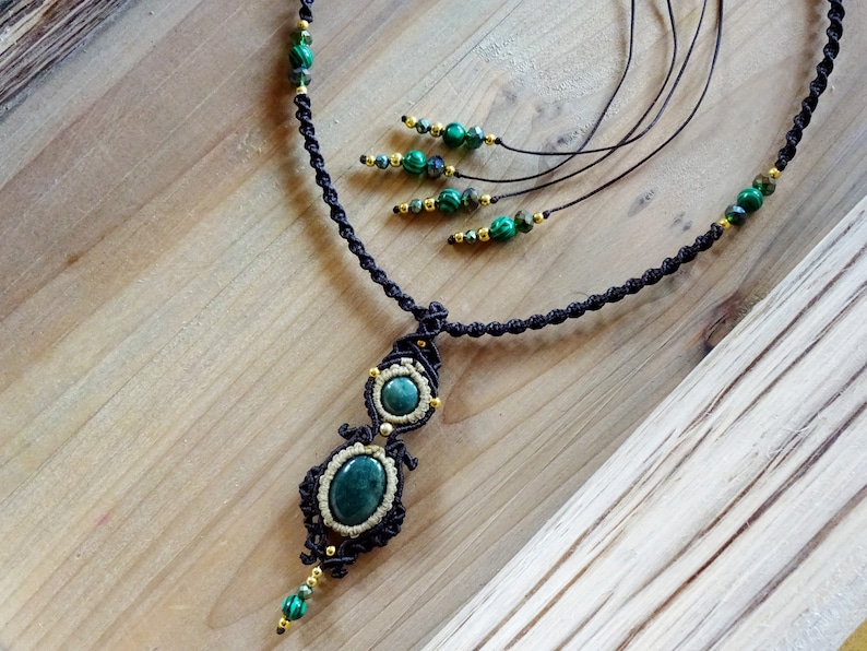 Gemstone Necklace Goddess Necklace Moss Agate Macrame Necklace Birthday Gift Boho Necklace Pendant Necklace Micromacrame Pendant