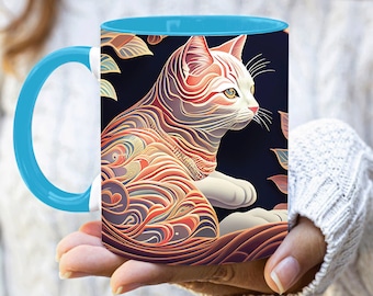 Personalized Coffee Mug with Cat Art Cat Mom Coffee Mug Personalized Coffee Cup Valentines Day Gift  Large Custom Coffee Cat Mug With Text