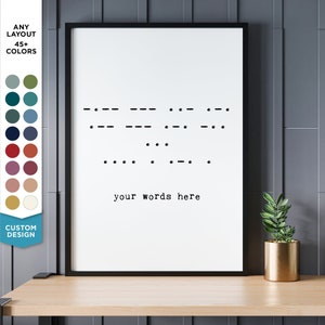 Custom Morse Code Print Wall Art Framed Poster Personalize Any Text Morse Code Poster Secret Text Custom Quote Print Unique Personalize Gift