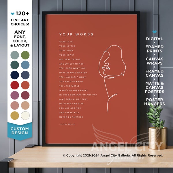 Custom Quote Print Line Art Poster Frame Quote Wall Art Personalized Gifts Poem Printable Quote Letter Printed Sign Custom Poem Prints