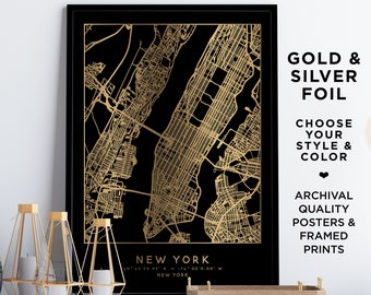 Custom City Map Print With Foil Home Town Poster Personalized City Maps Any City Location Gold Foil Print Street Map Unique Christmas Gift