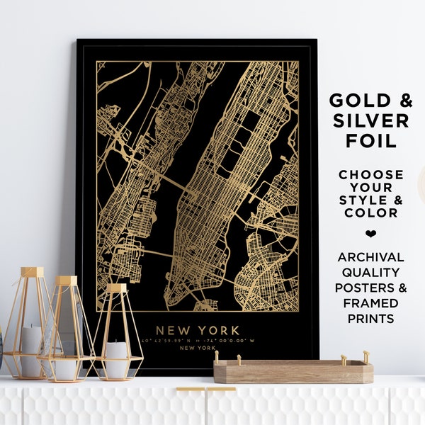 Custom City Map Print With Foil Home Town Poster Personalized City Maps Any City Location Gold Foil Print Street Map Unique Christmas Gift