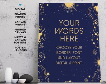 Custom Quote Print Poster Framed wall Art Personalize Quote Print Christmas Gift Custom Cosmic Poster With Solar Border Custom Poem Print