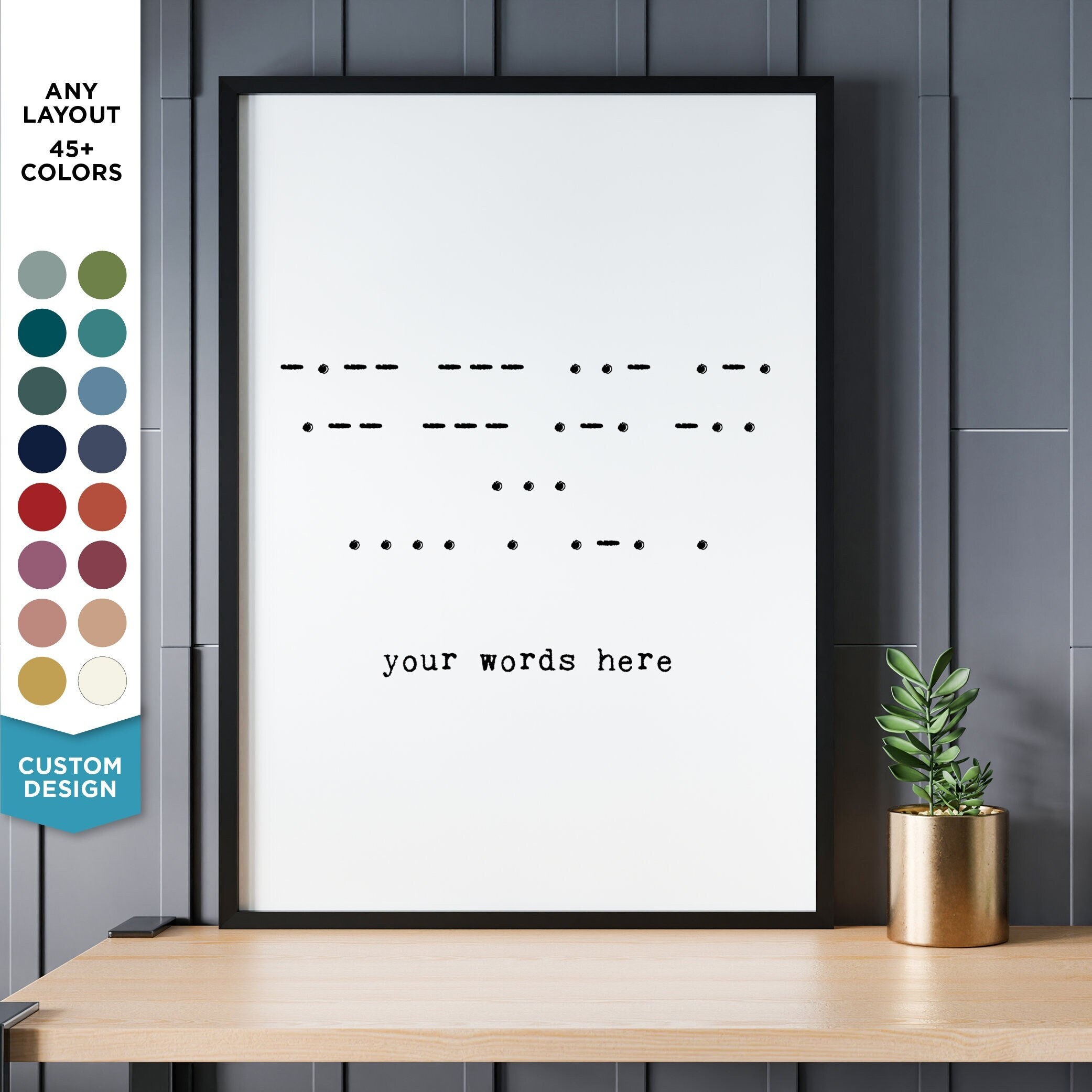 Custom Morse Code Print Wall Art Framed Poster Personalize Any Text Morse Code Poster Secret Text Custom Quote Print Unique Personalize Gift