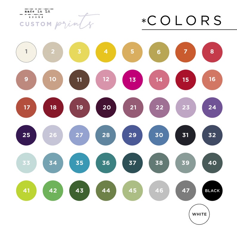 Puede incluir: Una carta de colores con 47 colores diferentes, numerados del 1 al 47. Los colores est&aacute;n dispuestos en filas y columnas. Los dos &uacute;ltimos colores est&aacute;n etiquetados como "NEGRO" y "BLANCO".