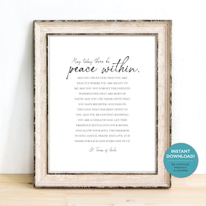 St. Teresa of Ávila Prayer Printable,Bible Verse Wall Art,Peace within Quote Print,Inspirational Modern Scripture Printable,INSTANT DOWNLOAD