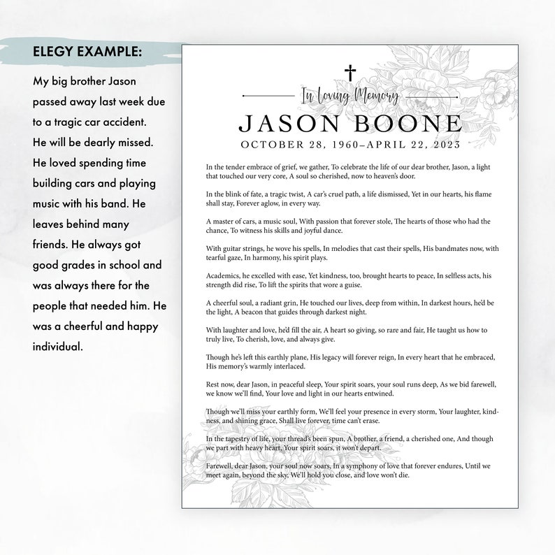 Custom Elegy Poem Print - Personalized Memorial Gift (PDF Download) - Etsy