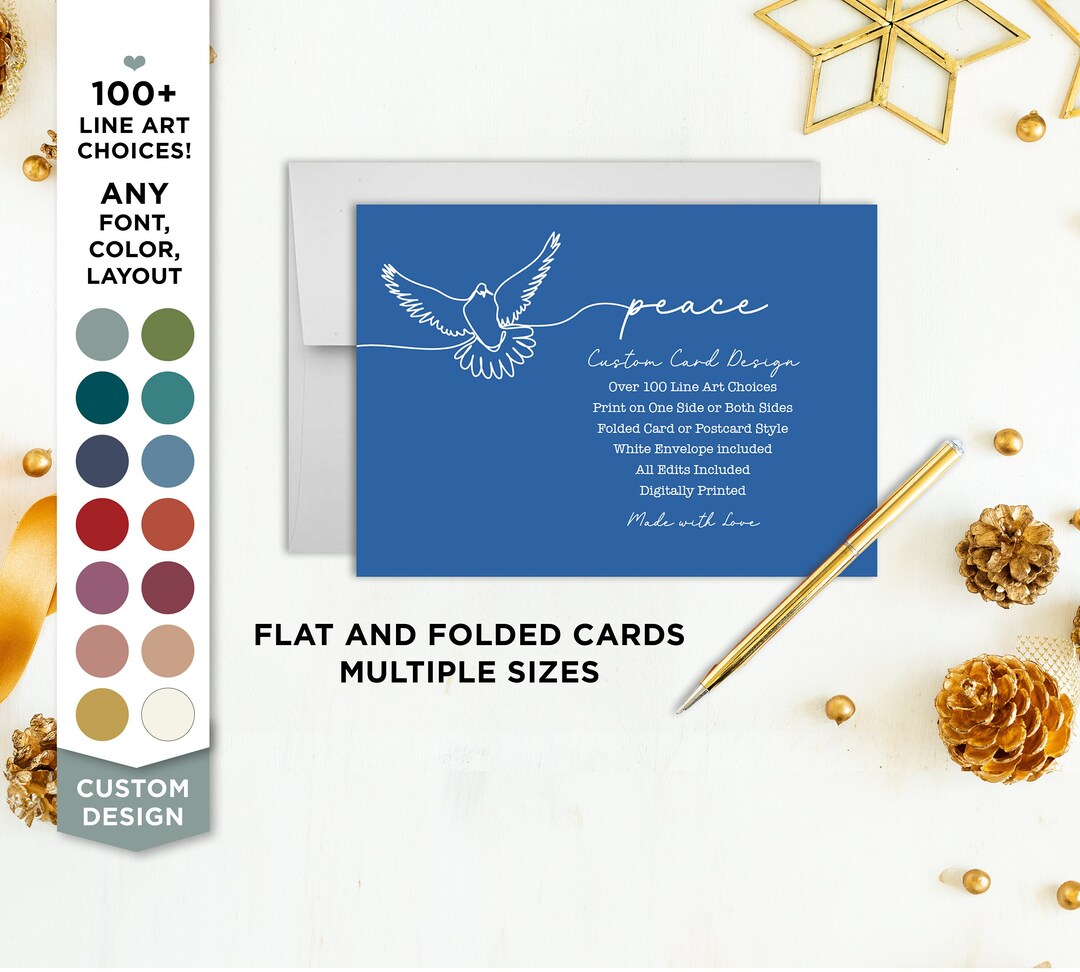 Custom Card With Line Art Personalized Greeting Card Custom Printed