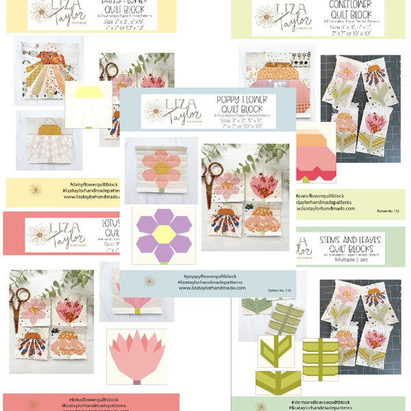 5 Pattern Bundle - Flowers and Stems - PDF Download