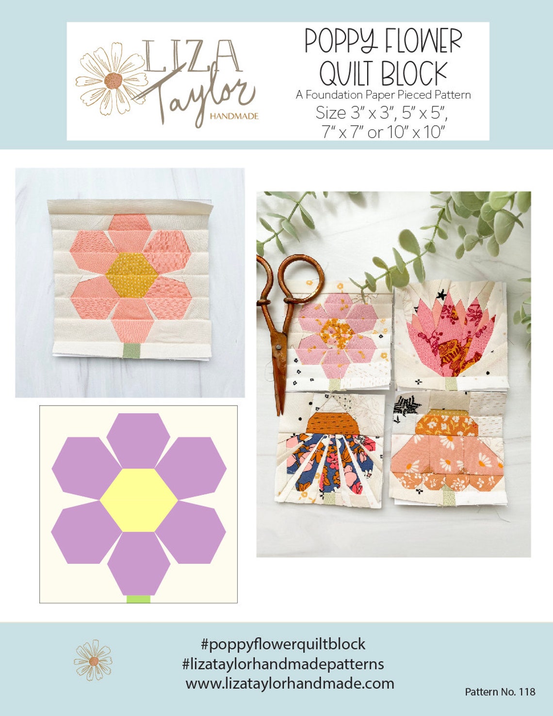 Fpp Pothos Pattern Poppy FPP Pattern - PDF Download - Foundation Paper Piecing - Etsy