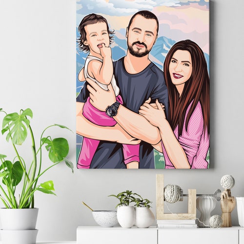 Custom family portrait illustration - Modern framed wall shops art in vector style - Relationship canvas gifts