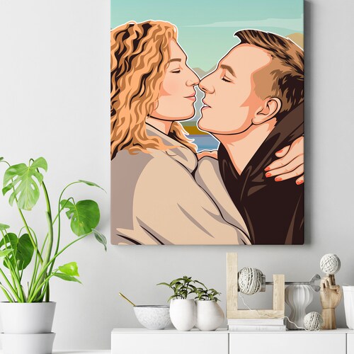 Custom family portrait illustration - Modern framed wall shops art in vector style - Relationship canvas gifts