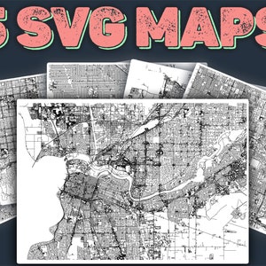 Carte d'Atlanta, carte de Colorado Springs, carte de Kansas City, carte d'Omaha, carte de Sacramento, pour la fabrication d'affiches, noir et blanc, pack de 5 cartes routières SVG