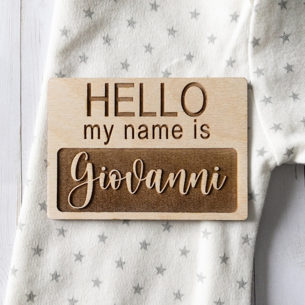Birth Announcement | Wooden Birth Announcement | Baby Name Sign | Engraved Baby Sign | Newborn Photo Prop | Hello My Name Is