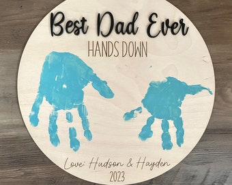Fathers Day Gift | Best Dad Ever | Handprint Sign | Personalized Plaque | DIY Sign | Grandpa Gift
