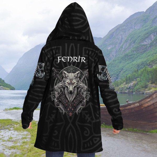 Fenrir Viking Wolf Cape à capuche, Cape de style Viking, Cape douillette du guerrier viking, Vêtements de style Viking, Cape à capuche doublée sur le thème Viking