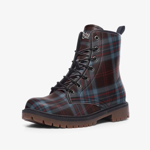 Custom Tartan Plaid Clan Boots Dark Blue Red Clan Tartan Style Combat Boots Scottish Clan Boots Scottish Heritage Vegan Leather Boots Etsy