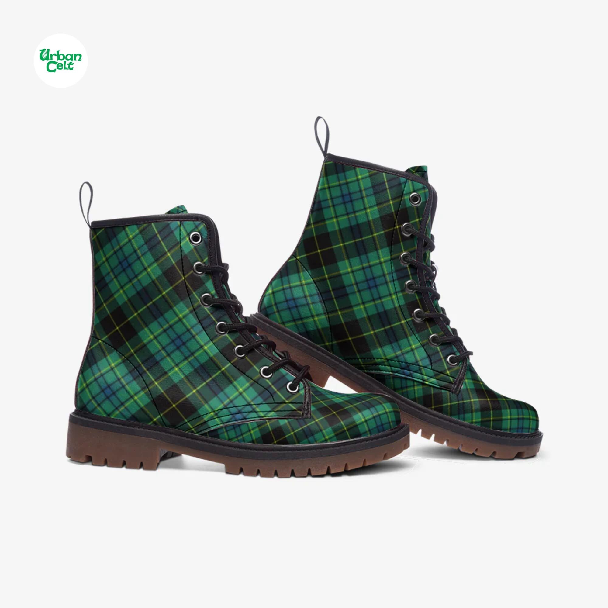 Pride of Ireland Green Tartan Plaid Unisex Vegan Leather Boots