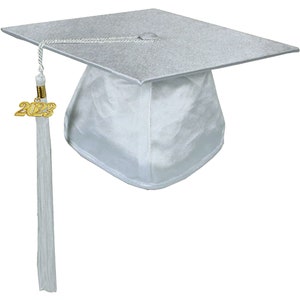 Shiny Silver Graduation Cap with Tassel 2024 Date Drop | Blank Grad Cap for DIY Topper | Blank Cap for Customization  | Academic Regalia