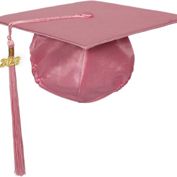 Shiny Pink Graduation Cap with Tassel 2024 Date Drop | Blank Grad Cap for DIY Topper | Blank Cap for Customization  | Academic Regalia