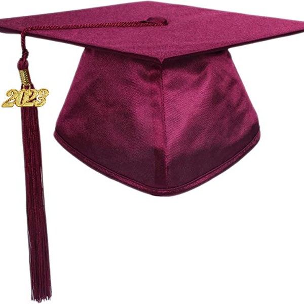 Shiny Maroon Graduation Cap with Tassel 2024 Date Drop | Blank Grad Cap for DIY Topper | Blank Cap for Customization  | Academic Regalia