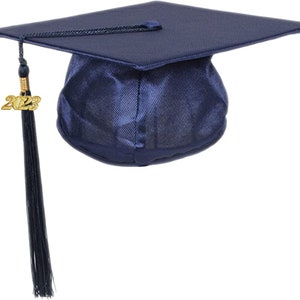 Shiny Navy Graduation Cap with Tassel and Gold Year Charm | Blank Grad Cap for DIY Topper | Blank Cap for Customization  | Academic Regalia