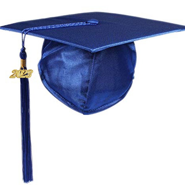 Shiny Royal Blue Graduation Cap with Tassel 2024 Date Drop | Blank Grad Cap for DIY Topper | Blank Cap for Customization  | Academic Regalia