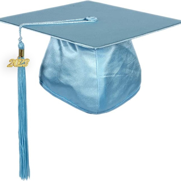 Shiny Light Blue Graduation Cap with Tassel 2024 Date Drop | Blank Grad Cap for DIY Topper | Blank Cap for Customization  | Academic Regalia