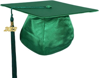 Shiny Green Graduation Cap With Tassel 2024 Date Drop Blank Grad Cap ...