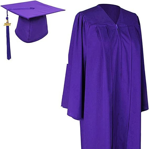 2024 Matte Purple Cap and Gown w/ Matching Tassel | Sizes 4'6 - 6'11 | Academic Regalia | Associates Bachelors Graduation Gowns