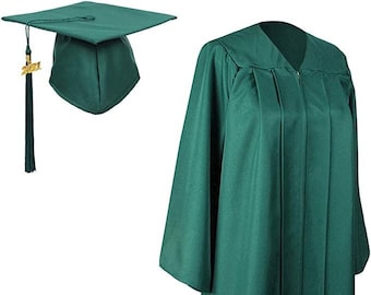 2024 Matte Forest Green Cap and Gown w/ Matching Tassel | Sizes 4'6 - 6'11 | Academic Regalia | Associates Bachelors Graduation Gowns