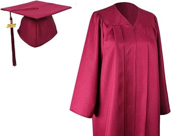 2024 Matte Maroon Cap and Gown w/ Matching Tassel | Sizes 4'6 - 6'11 | Academic Regalia | Associates Bachelors Graduation Gowns