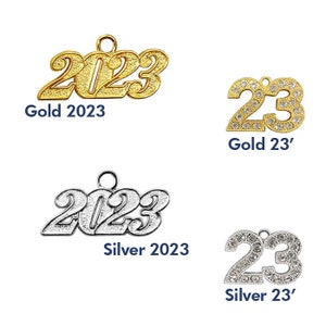 2024 Graduation Tassels w/ Year Charm in Gold or Silver Finish Date Drop 2024 or 2023 14 Colors Available Made to Order image 2