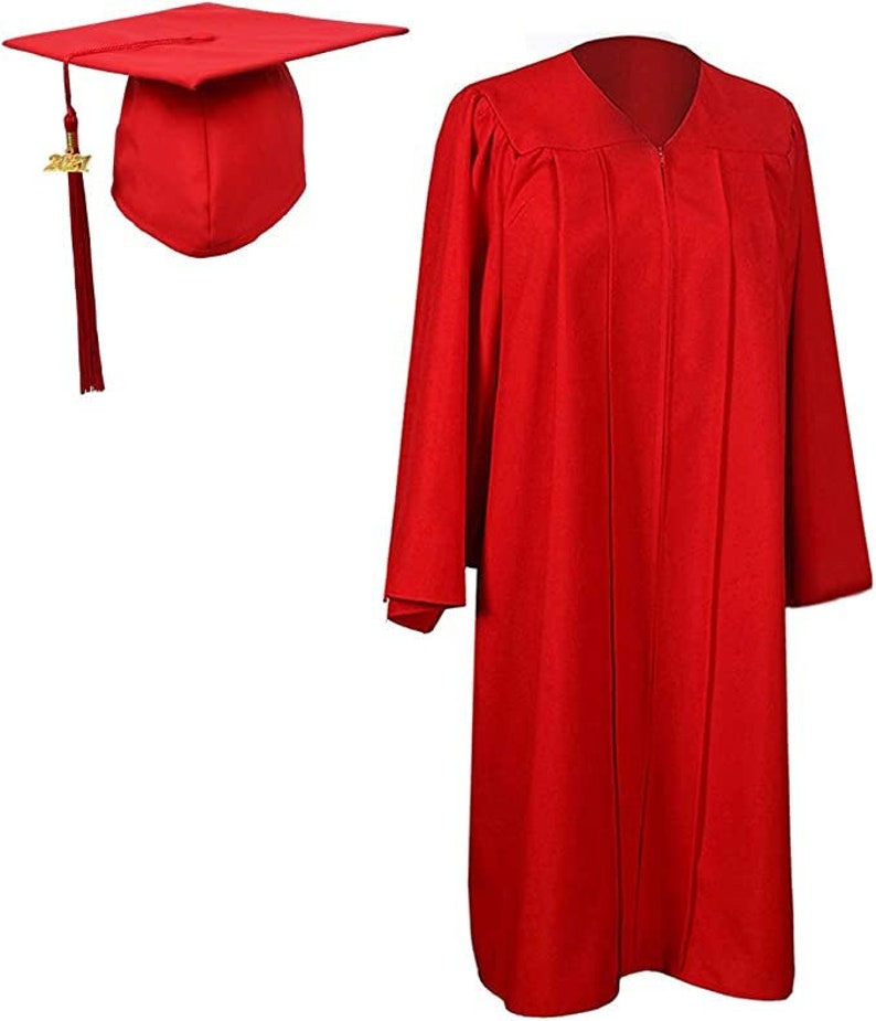 2024 Matte Red Cap and Gown W/ Matching Tassel Sizes 4'6 6'11 Academic